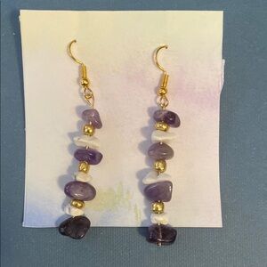 Purple and Gold Beaded Dangle Earrings